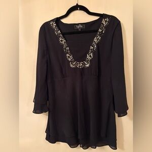 Twyla Blu Black Beaded Embellished  Neckline-Double Layered Shear Design Sz L